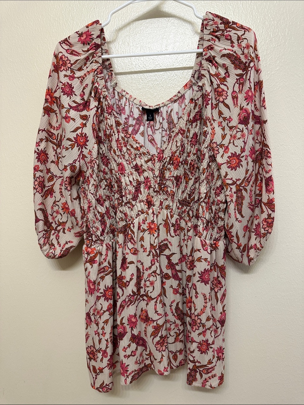 Torrid 3 Smocked Floral Peasant Top - Pink Floral